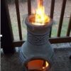 Wiosi Small Chiminea Outdoor Fireplace Grey –Clay Chimineas with Chimney Rain Lids and Solid Metal Stands - Mi image 19