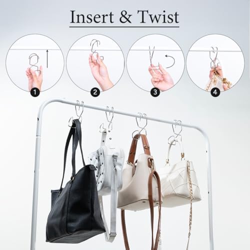Metal Purse Hanger Closet Set of 4 - Anti-Fall Heavy Duty Bag Organizer Hooks for Handbags, Backpacks & Totes, image 6