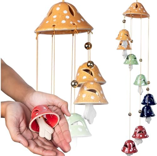 Wiosi Mushroom Wind Chimes for Outside Garden Decor - Mushroom Ornaments Piece - Ceramic Windchimes Outdoors - image 2