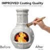 Wiosi Small Chiminea Outdoor Fireplace Grey –Clay Chimineas with Chimney Rain Lids and Solid Metal Stands - Mi image 15