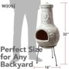 Wiosi Medium Chiminea Outdoor Fireplace Grey Clay Chimineas with Chimney Rain Lids and Solid Metal Stands - Gr image 7