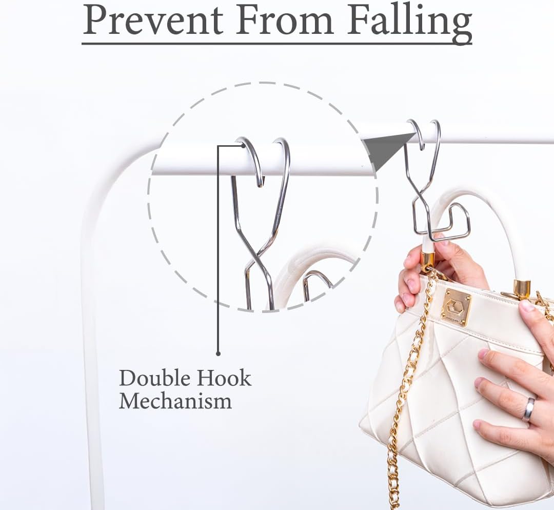 Metal Purse Hanger Closet Set of 4 - Anti-Fall Heavy Duty Bag Organizer Hooks for Handbags, Backpacks & Totes, image 11