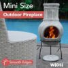 Wiosi Small Chiminea Outdoor Fireplace Grey –Clay Chimineas with Chimney Rain Lids and Solid Metal Stands - Mi image 3