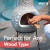 Wiosi Medium Chiminea Outdoor Fireplace Grey Clay Chimineas with Chimney Rain Lids and Solid Metal Stands - Gr image 6