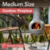 Wiosi Medium Chiminea Outdoor Fireplace Grey Clay Chimineas with Chimney Rain Lids and Solid Metal Stands - Gr image 3
