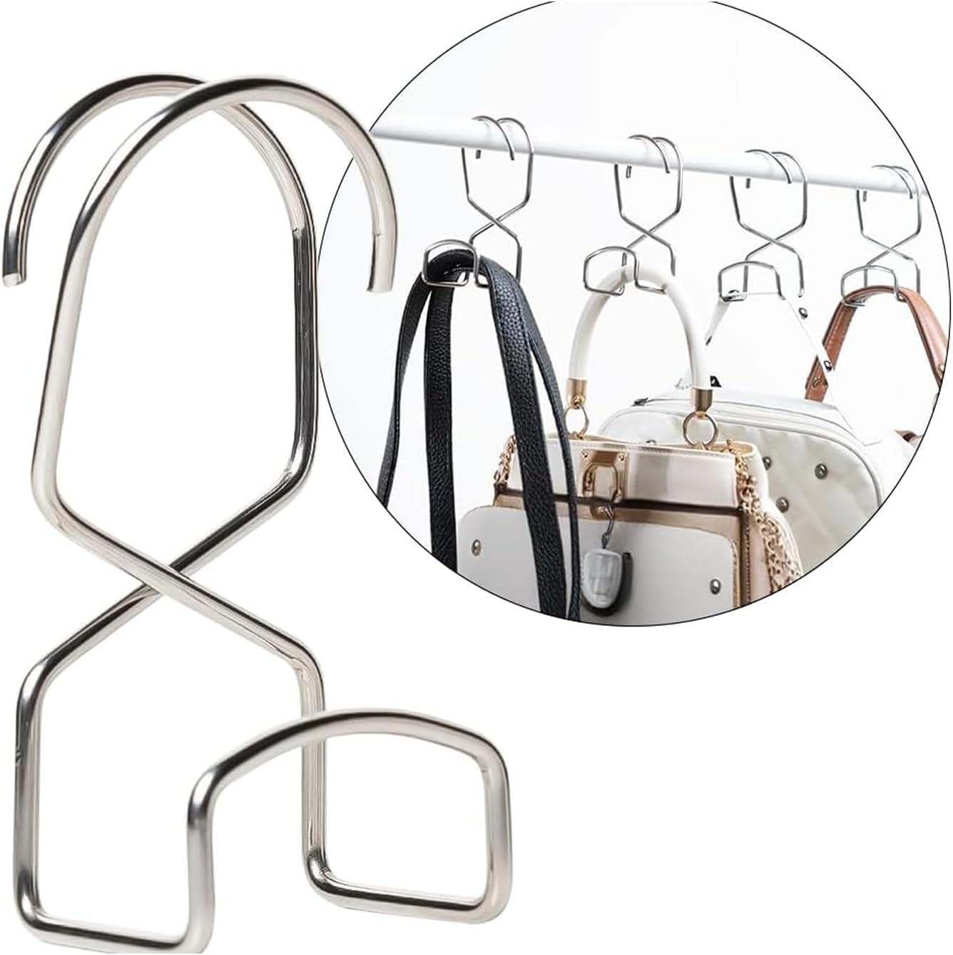 Metal Purse Hanger Closet Set of 4 - Anti-Fall Heavy Duty Bag Organizer Hooks for Handbags, Backpacks & Totes, image 1