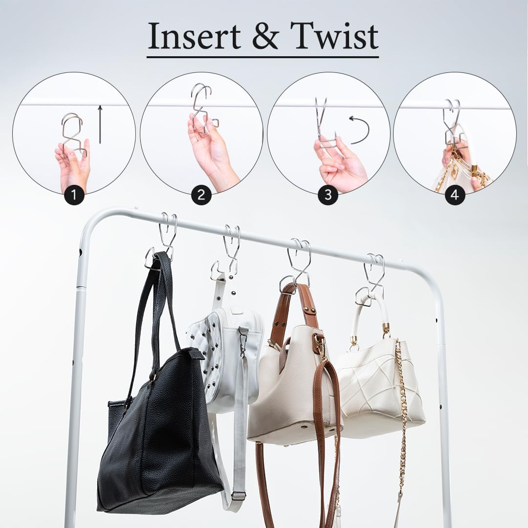 Metal Purse Hanger Closet Set of 4 - Anti-Fall Heavy Duty Bag Organizer Hooks for Handbags, Backpacks & Totes, image 12