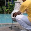 Wiosi Medium Chiminea Outdoor Fireplace Grey Clay Chimineas with Chimney Rain Lids and Solid Metal Stands - Gr image 8