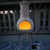 Wiosi Medium Chiminea Outdoor Fireplace Grey Clay Chimineas with Chimney Rain Lids and Solid Metal Stands - Gr image 19