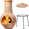 Wiosi Medium 𝗖𝗵𝗶𝗺𝗶𝗻𝗲𝗮 Outdoor Fireplace for Patio Clay Chimineas with Chimney Rain Lids and Solid Metal Stands image 1