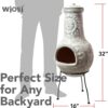 Wiosi Medium Chiminea Outdoor Fireplace Grey Clay Chimineas with Chimney Rain Lids and Solid Metal Stands - Gr image 13